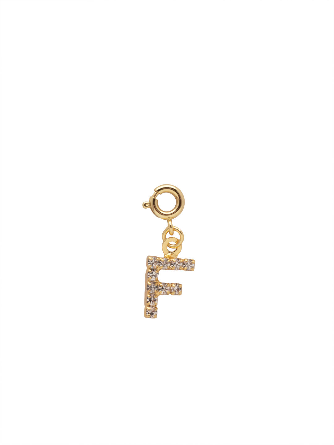 "F" Initial Charm - CFB6BGCRY - <p>The Initial Charm features a metal letter embellished with small round crystals and a small spring ring clasp. From Sorrelli's Crystal collection in our Bright Gold-tone finish.</p>