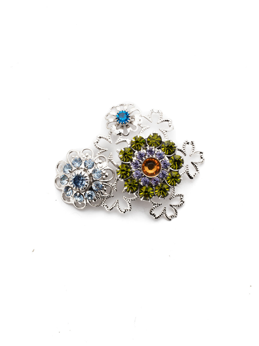 Edith Magnetic Charm - CHM2RHMUL - <p>Designed with ornate filagree detail and a colorful array of crystals. This multi-functional accessory charm embellishment can be used to decorate, your bag, blazer, dress or refrigerator. Securely fastening with a magnet, leaving no pin holes or damage to fabric. Promptly remove charm embellishment from clothing, bag or accessory before washing. From Sorrelli's Multi  collection in our Palladium Silver-tone finish.</p>