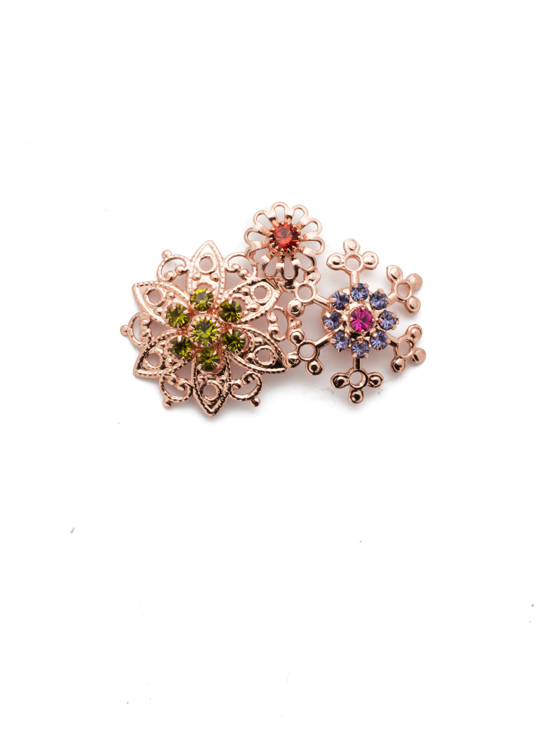 Gloria Magnetic Charm - CHM4RGMUL - <p>Designed with ornate filagree detail and a colorful array of crystals. This multi-functional accessory charm embellishment can be used to decorate, your bag, blazer, dress or refrigerator. Securely fastening with a magnet, leaving no pin holes or damage to fabric. Promptly remove charm embellishment from clothing, bag or accessory before washing. From Sorrelli's Multi  collection in our Rose Gold-tone finish.</p>