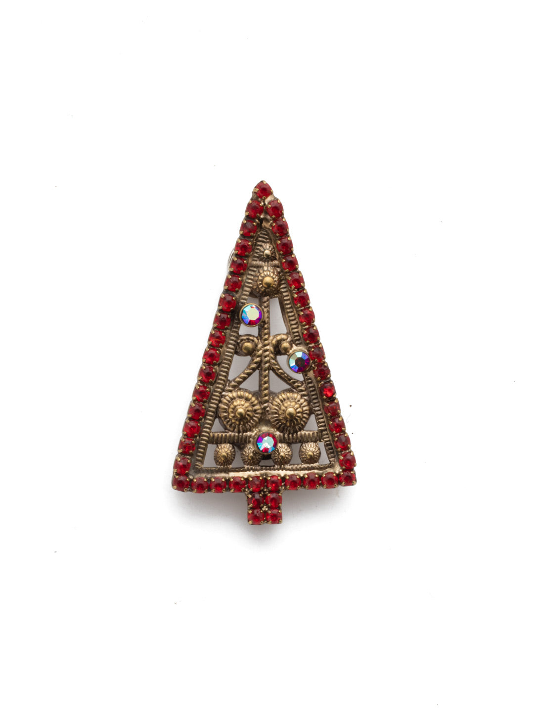 Spruce Magnetic Charm - CHM7AGRDS - <p>The Spruce Magnetic Charm will make you feel jolly when bag, blazer, dress or refrigerator. The charm is covered in mulipule colored crystals that resemble a christmas tree. From Sorrelli's Red Siam collection in our Antique Gold-tone finish.</p>