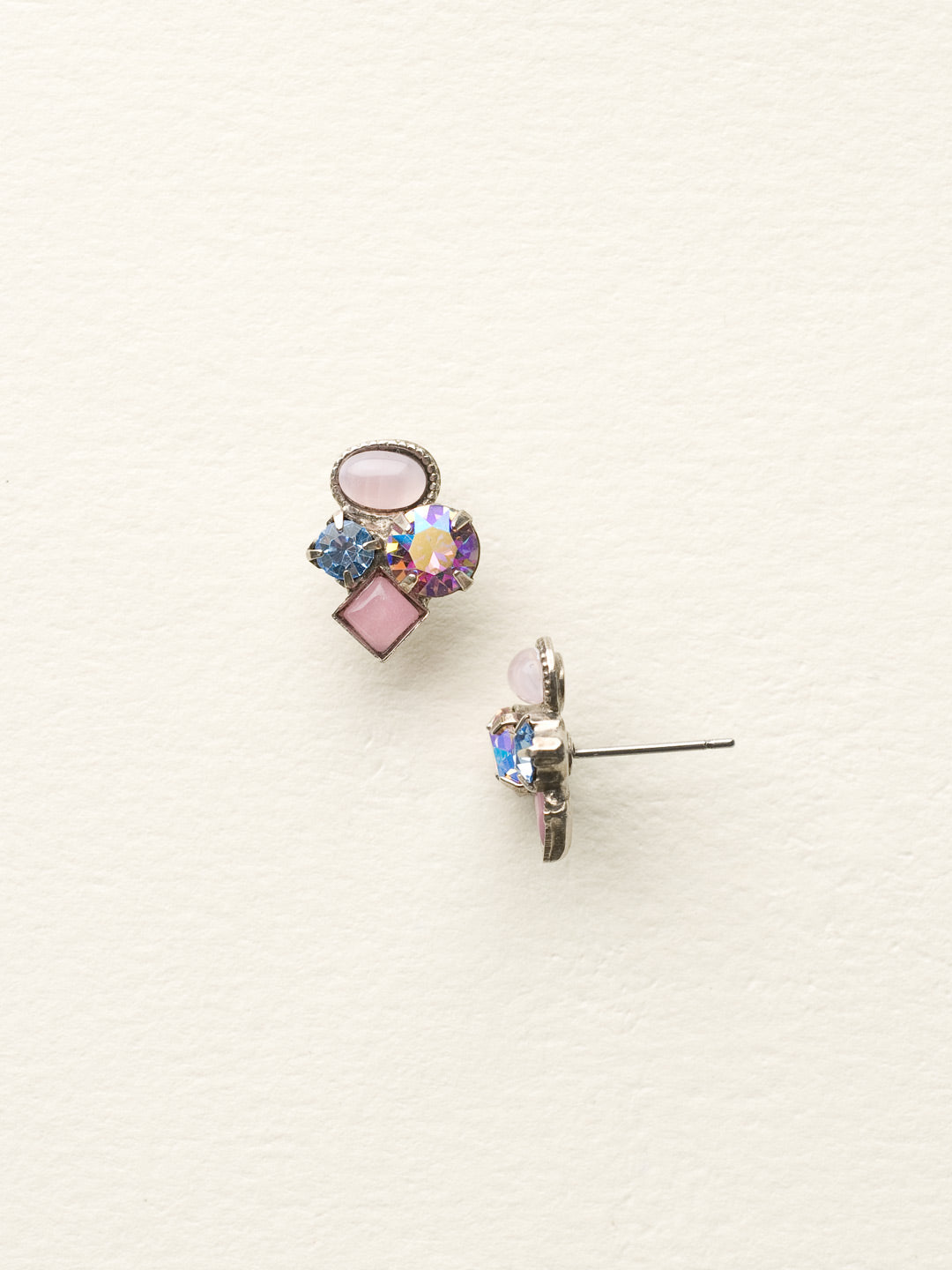 Small Cluster Stud Earring - EAT32ASDX - <p>Who knew that something so simple could look so spectacular? Square, round, and oval cut stones are exquisitely placed together on a post. This stud earring is sure to become one of your all time favorites! From Sorrelli's Dixie collection in our Antique Silver-tone finish.</p>