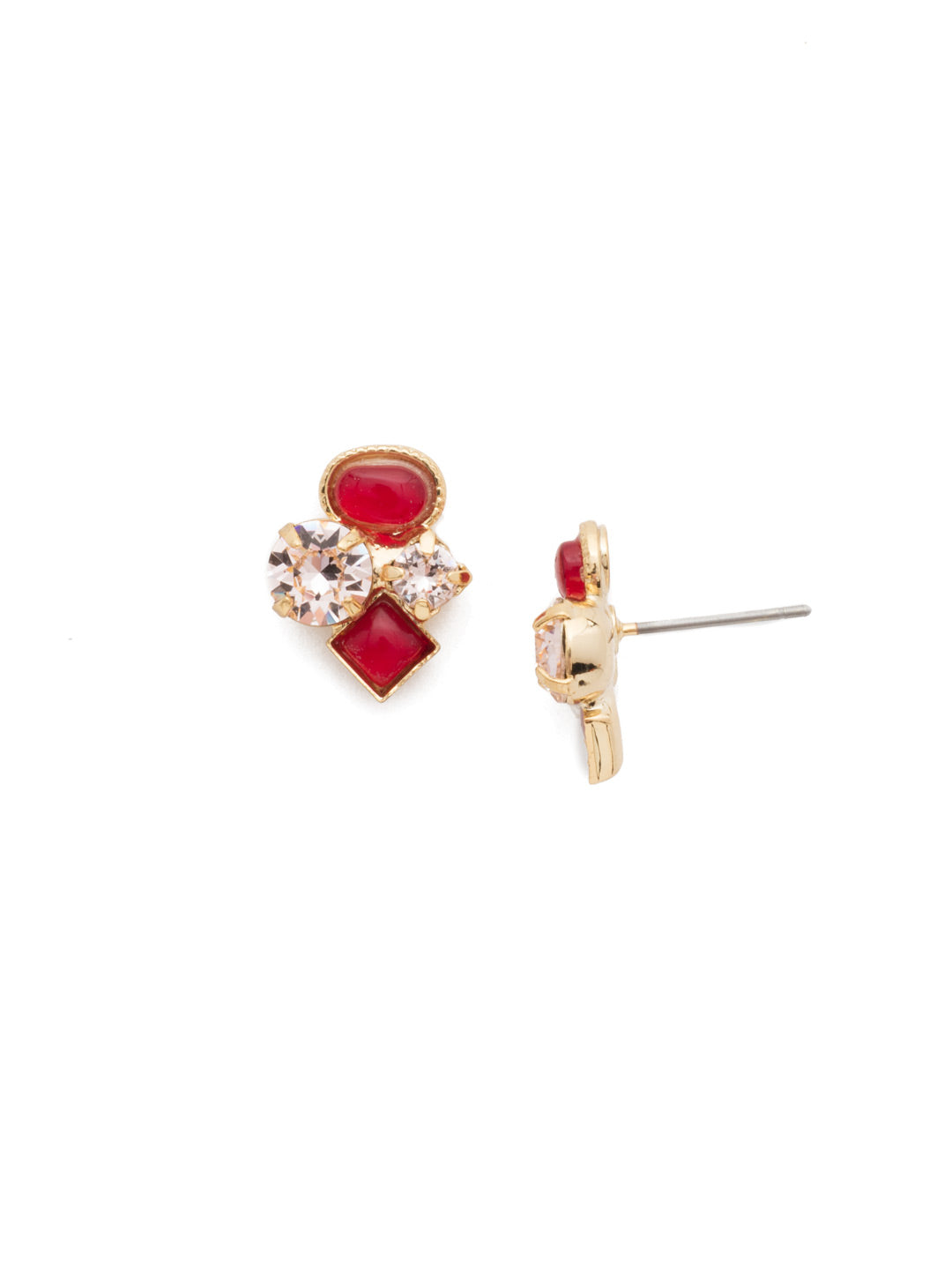 Small Cluster Stud Earring - EAT32BGSRC - Who knew that something so simple could look so spectacular? Square, round, and oval cut stones are exquisitely placed together on a post. This stud earring is sure to become one of your all time favorites! From Sorrelli's Scarlet Champagne  collection in our Bright Gold-tone finish.