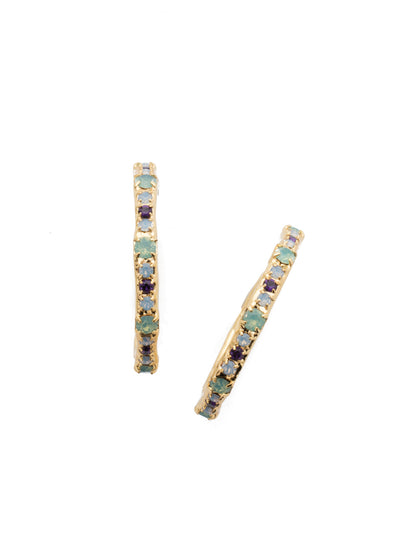 Classic Rhinestone Hoop Earring - EAX23BGGLN - A match for your sparkling personality. These delicate hoop earrings are encrusted with multi-colored crystals on an antique frame. Features a post back for secure wear. From Sorrelli's  Grand Lagoon collection in our Bright Gold-tone finish.