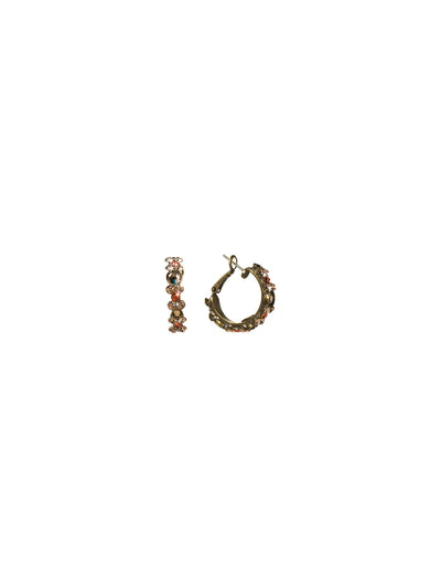 Floral Hoop Earrings - EBP15AGAND - <p>Intricate design, infused with gorgeous shine. A motif of floral clusters is featured here on a small, delicate hoop with a hinged post backing. From Sorrelli's Andalusia collection in our Antique Gold-tone finish.</p>