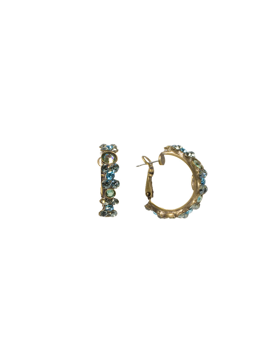 Floral Hoop Earrings - EBP15AGAQB - <p>Intricate design, infused with gorgeous shine. A motif of floral clusters is featured here on a small, delicate hoop with a hinged post backing. From Sorrelli's Aqua Bubbles collection in our Antique Gold-tone finish.</p>