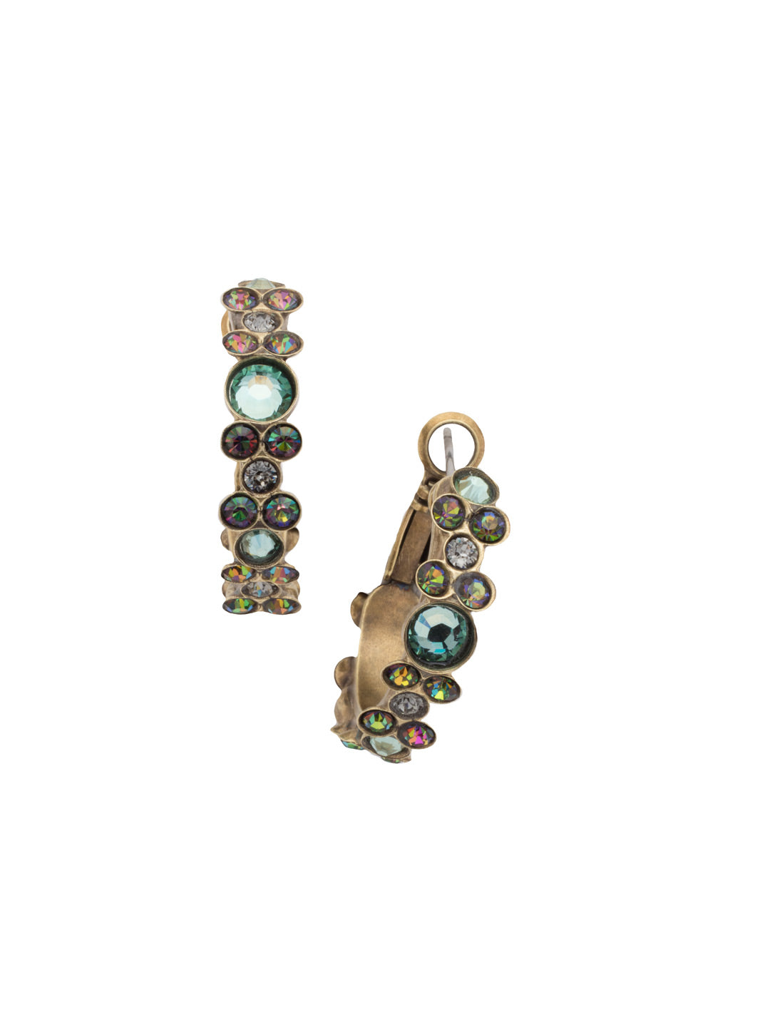 Floral Hoop Earrings - EBP15AGCRP - <p>Intricate design, infused with gorgeous shine. A motif of floral clusters is featured here on a small, delicate hoop with a hinged post backing. From Sorrelli's Crystal Patina collection in our Antique Gold-tone finish.</p>
