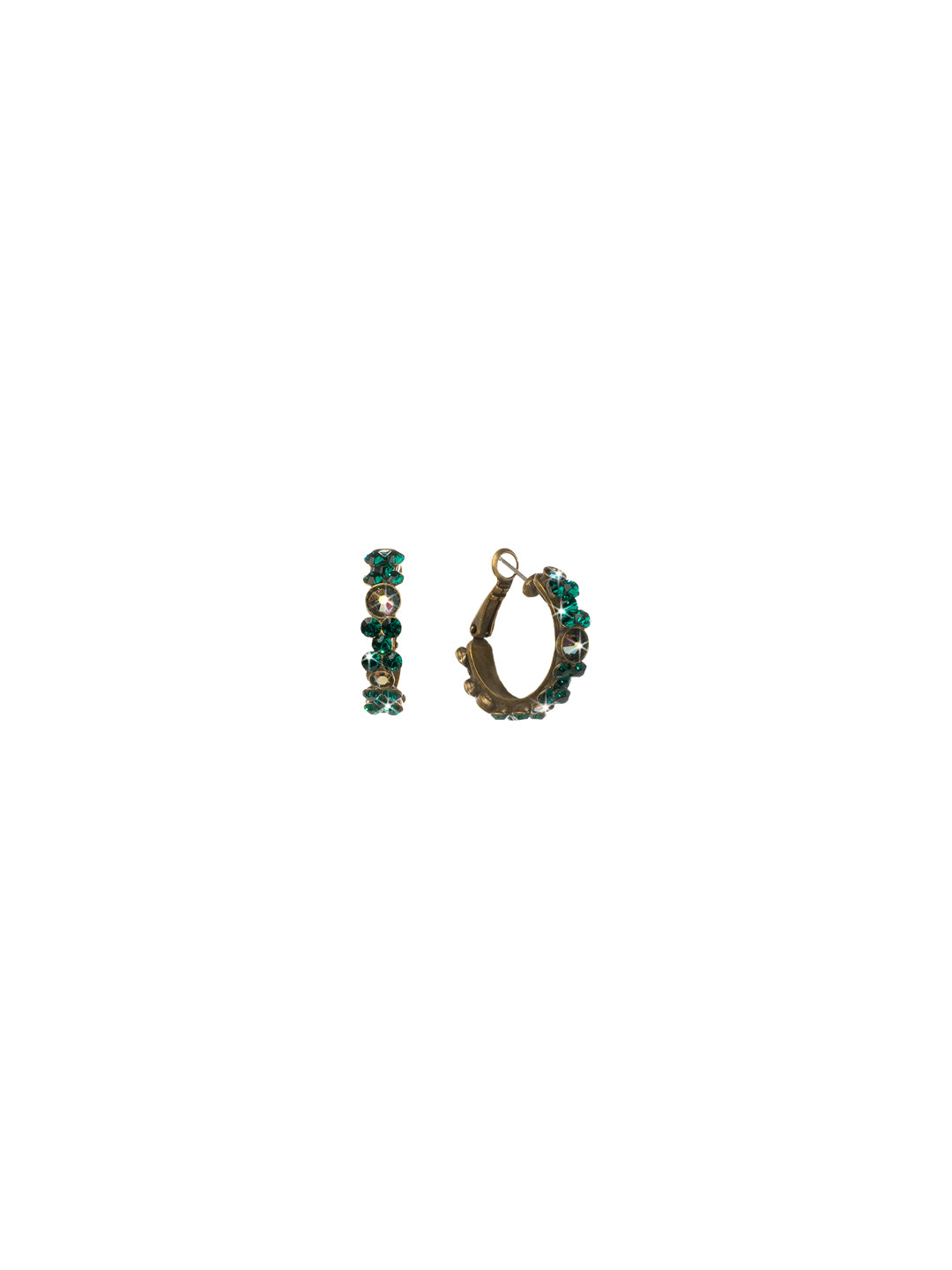 Floral Hoop Earrings - EBP15AGEME - <p>Intricate design, infused with gorgeous shine. A motif of floral clusters is featured here on a small, delicate hoop with a hinged post backing. From Sorrelli's Emerald collection in our Antique Gold-tone finish.</p>