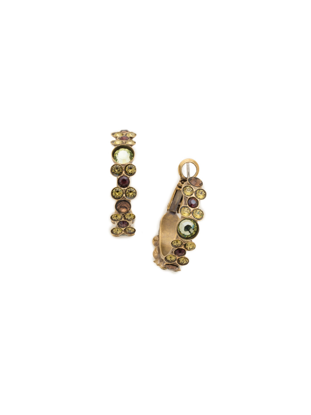 Floral Hoop Earrings - EBP15AGGTA - <p>Intricate design, infused with gorgeous shine. A motif of floral clusters is featured here on a small, delicate hoop with a hinged post backing. From Sorrelli's Green Tapestry collection in our Antique Gold-tone finish.</p>