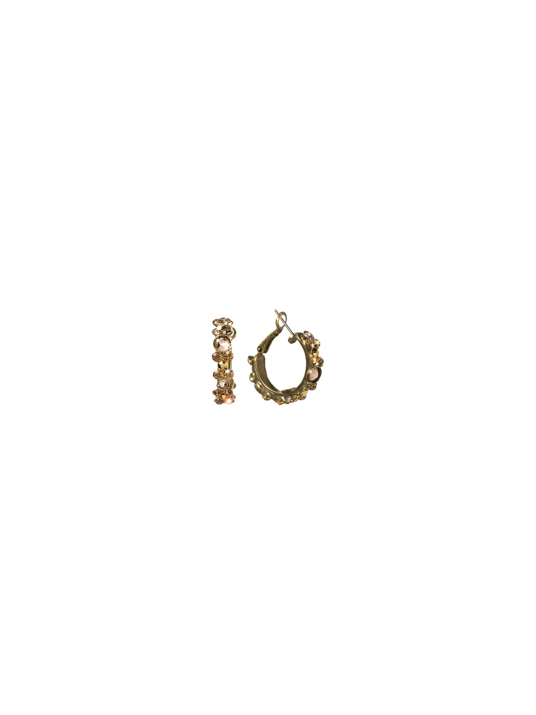 Floral Hoop Earrings - EBP15AGRSU - <p>Intricate design, infused with gorgeous shine. A motif of floral clusters is featured here on a small, delicate hoop with a hinged post backing. From Sorrelli's Raw Sugar collection in our Antique Gold-tone finish.</p>