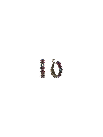 Floral Hoop Earrings - EBP15ASAM - <p>Intricate design, infused with gorgeous shine. A motif of floral clusters is featured here on a small, delicate hoop with a hinged post backing. From Sorrelli's Amethyst collection in our Antique Silver-tone finish.</p>