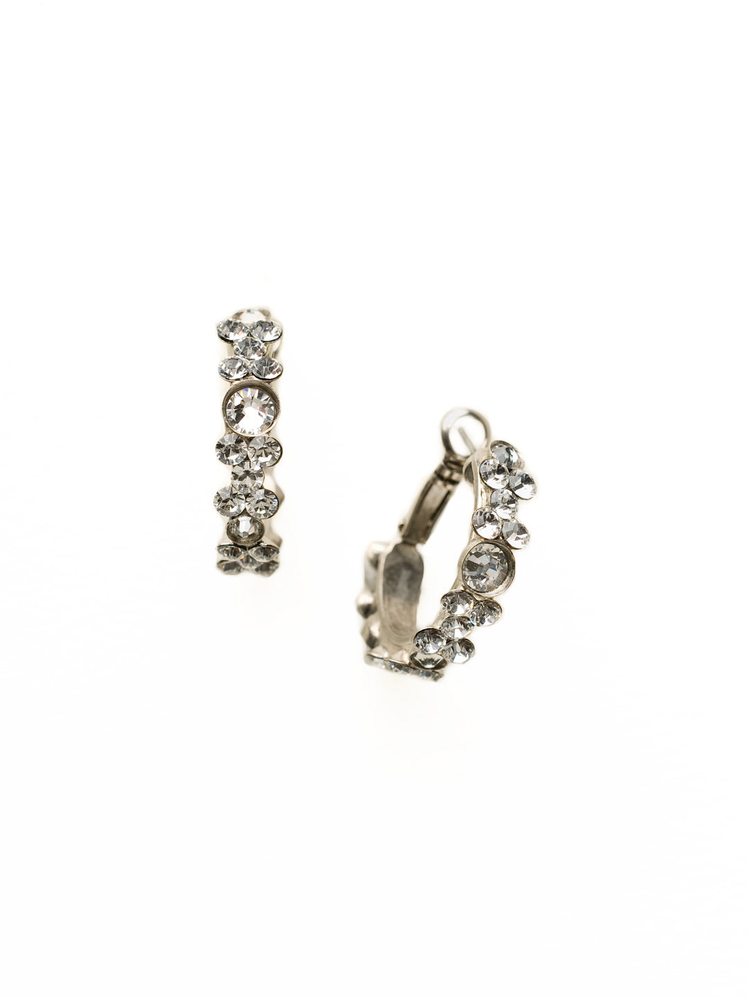 Floral Hoop Earrings - EBP15ASCRY - <p>Intricate design, infused with gorgeous shine. A motif of floral clusters is featured here on a small, delicate hoop with a hinged post backing. From Sorrelli's Crystal collection in our Antique Silver-tone finish.</p>