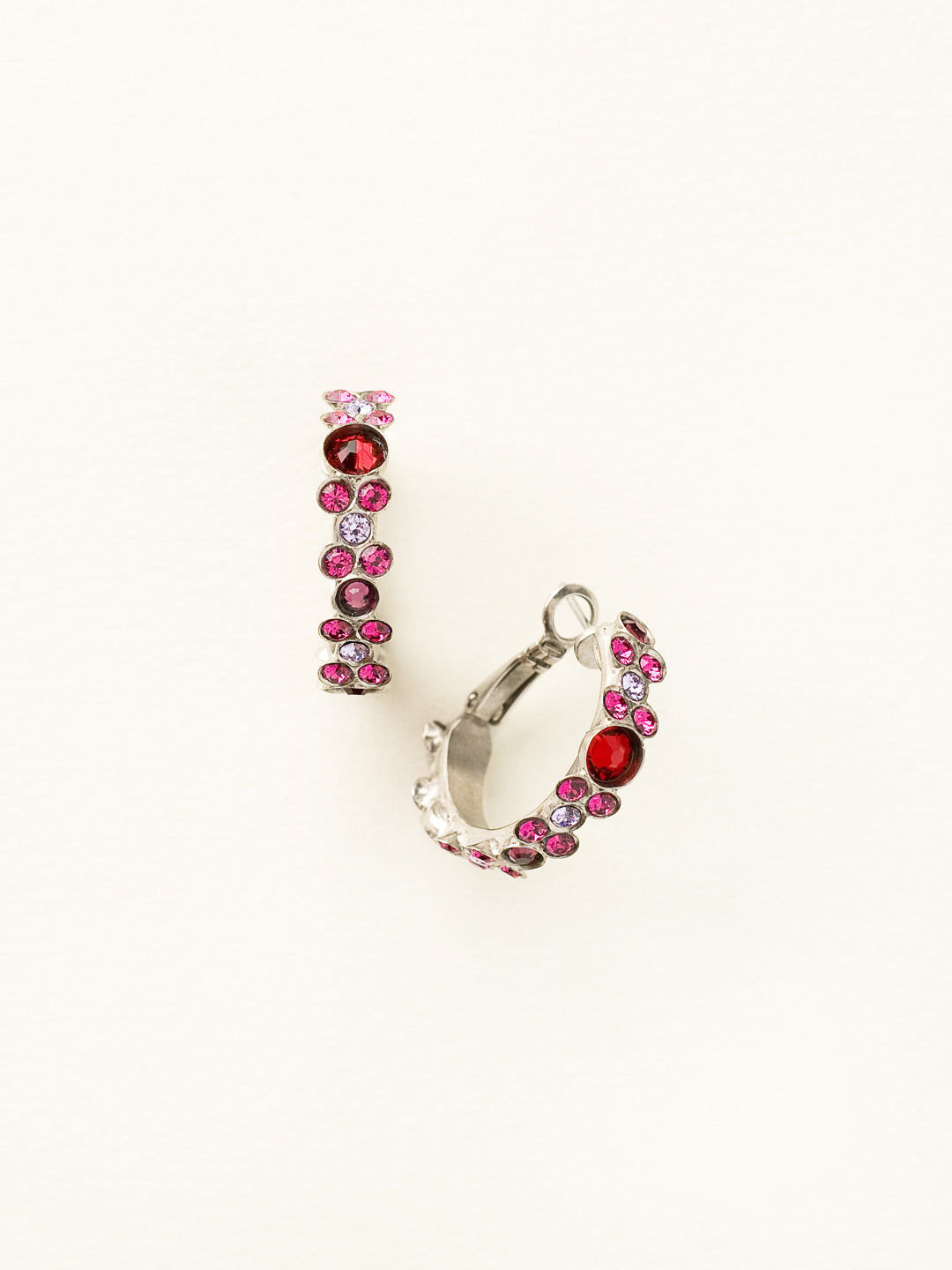 Floral Hoop Earrings - EBP15ASPR - <p>Intricate design, infused with gorgeous shine. A motif of floral clusters is featured here on a small, delicate hoop with a hinged post backing. From Sorrelli's Pink Ruby collection in our Antique Silver-tone finish.</p>
