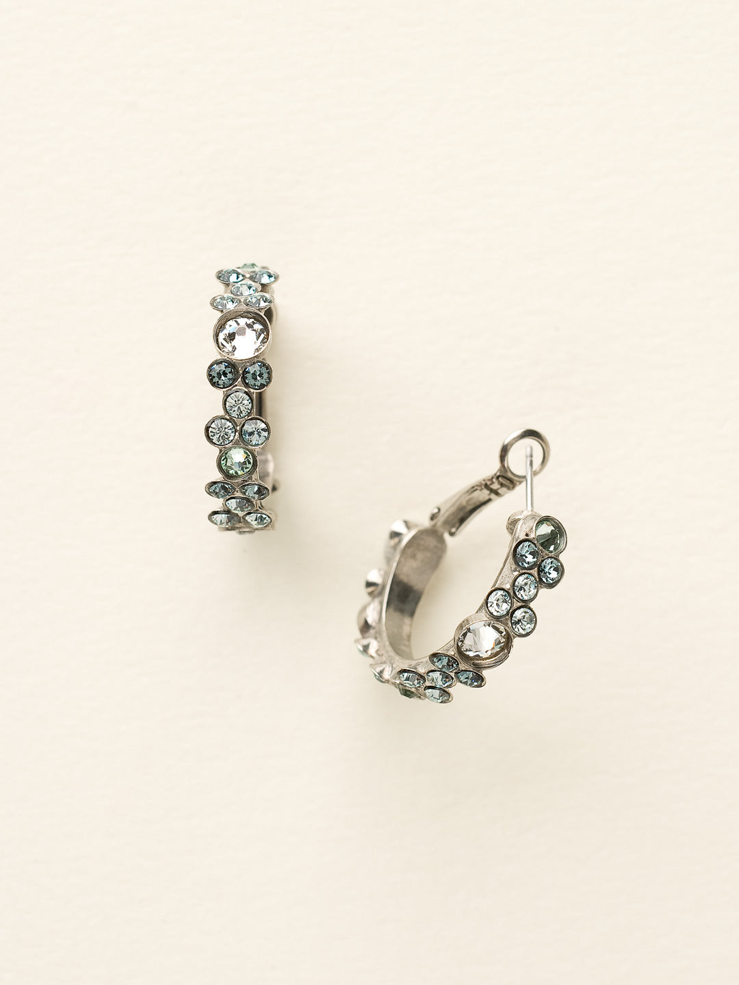 Floral Hoop Earrings - EBP15ASSEA - <p>Intricate design, infused with gorgeous shine. A motif of floral clusters is featured here on a small, delicate hoop with a hinged post backing. From Sorrelli's Seaside collection in our Antique Silver-tone finish.</p>