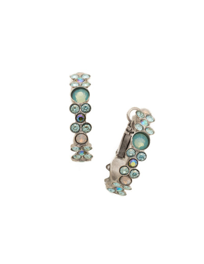 Floral Hoop Earrings - EBP15ASTT - <p>Intricate design, infused with gorgeous shine. A motif of floral clusters is featured here on a small, delicate hoop with a hinged post backing. From Sorrelli's Teal Textile collection in our Antique Silver-tone finish.</p>