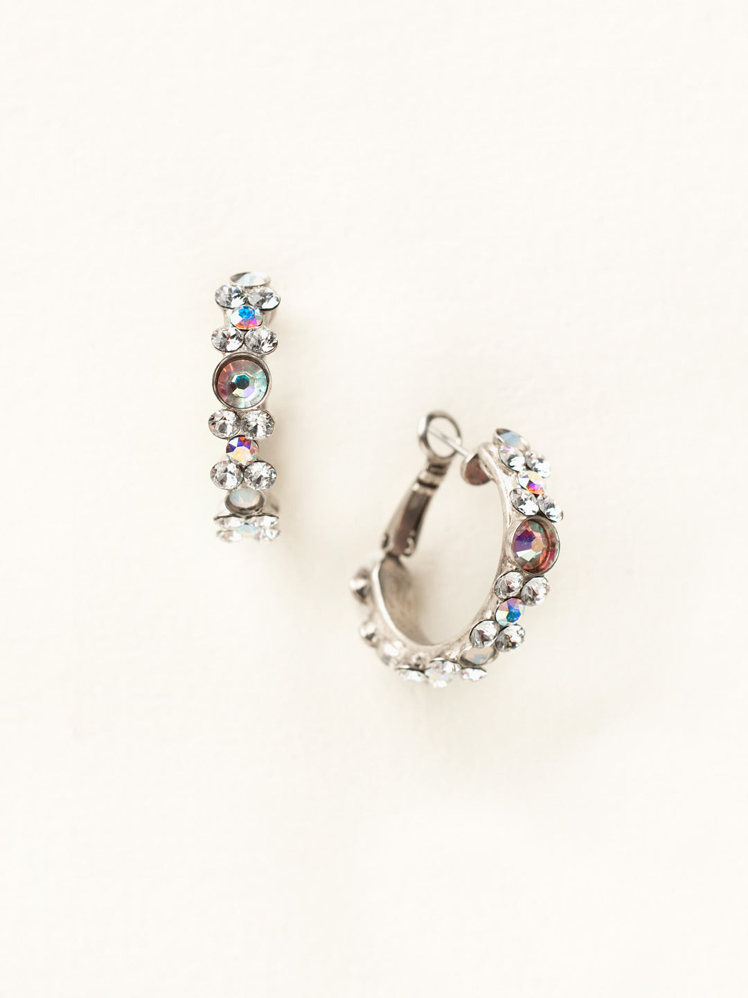 Floral Hoop Earrings - EBP15ASWBR - <p>Intricate design, infused with gorgeous shine. A motif of floral clusters is featured here on a small, delicate hoop with a hinged post backing. From Sorrelli's White Bridal collection in our Antique Silver-tone finish.</p>