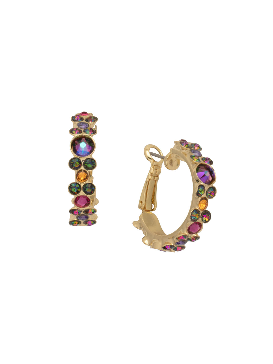 Floral Hoop Earrings - EBP15BGVO - <p>Intricate design, infused with gorgeous shine. A motif of floral clusters is featured here on a small, delicate hoop with a hinged post backing. From Sorrelli's Volcano collection in our Bright Gold-tone finish.</p>