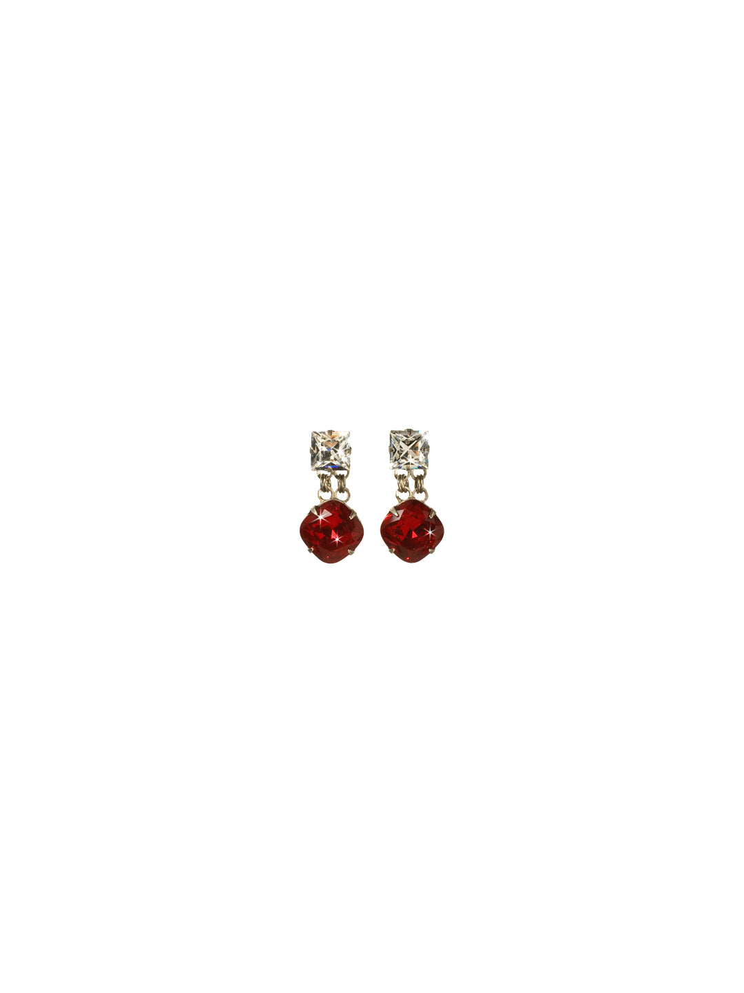 Bold Drop Dangle Earrings - EBP3ASGDAR - <p>Best of both worlds! Bold circular cut stones are suspended by square cut gems for a fresh geometrical look. Pretty enough to wear on their own but easy enough to work with any piece from your wardrobe. From Sorrelli's Game Day Red collection in our Antique Silver-tone finish.</p>