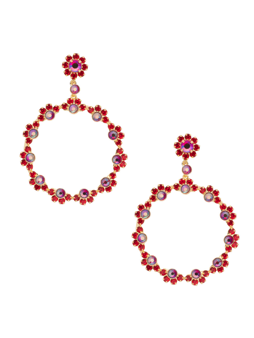 Cirque Statement Earrings - EBP50BGCB - A crystal encrusted circle hangs from a floral-inspired post in this classic Sorrelli style. From Sorrelli's Cranberry collection in our Bright Gold-tone finish.