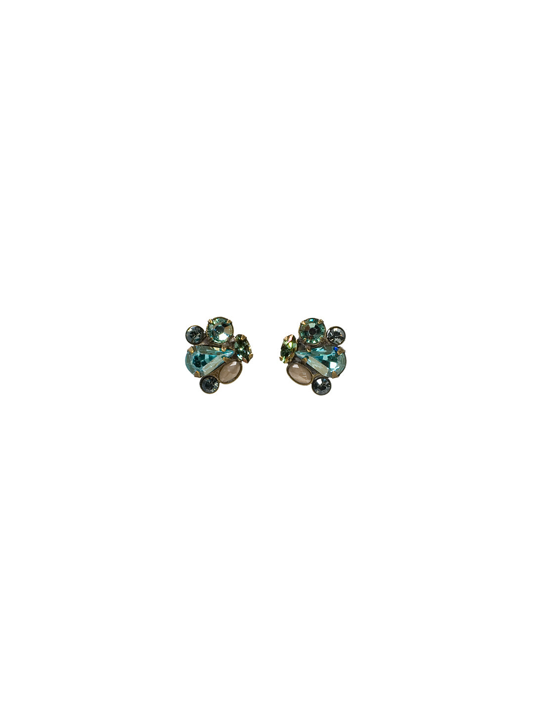 Abstract Cluster Earring - EBS18AGAQB - This multi stone cluster earring features a small statement of dimension. From Sorrelli's Aqua Bubbles collection in our Antique Gold-tone finish.