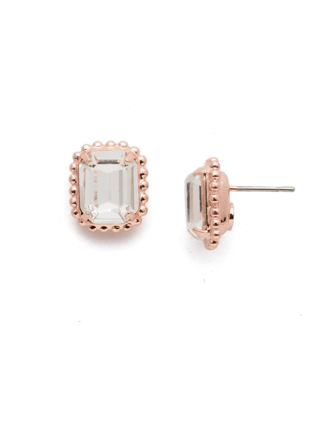 Scalloped Emerald Cut Stud Earrings - EBW18RGCAZ - Savvy and sophisticated, these rectangular crystal solitaire earrings are finished with a vintage inspired decorative edged border, for a simply stunning look. From Sorrelli's Crystal Azure collection in our Rose Gold-tone finish.