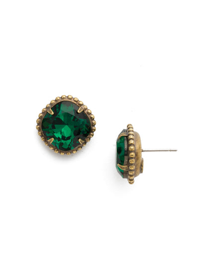 Cushion-Cut Solitaire Stud Earrings - EBX10AGEME - <p>All around allure; the Cushion-Cut Solitaire Stud Earring features a rounded-edge, cushion cut stone that is encircled by a vintage inspired decorative, edged border. A post backing ensures comfortable, everyday wear. From Sorrelli's Emerald collection in our Antique Gold-tone finish.</p>