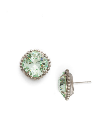 Cushion-Cut Solitaire Stud Earrings - EBX10ASMIN - All around allure; the Cushion-Cut Solitaire Stud Earring features a rounded-edge, cushion cut stone that is encircled by a vintage inspired decorative, edged border. A post backing ensures comfortable, everyday wear. From Sorrelli's Mint collection in our Antique Silver-tone finish.