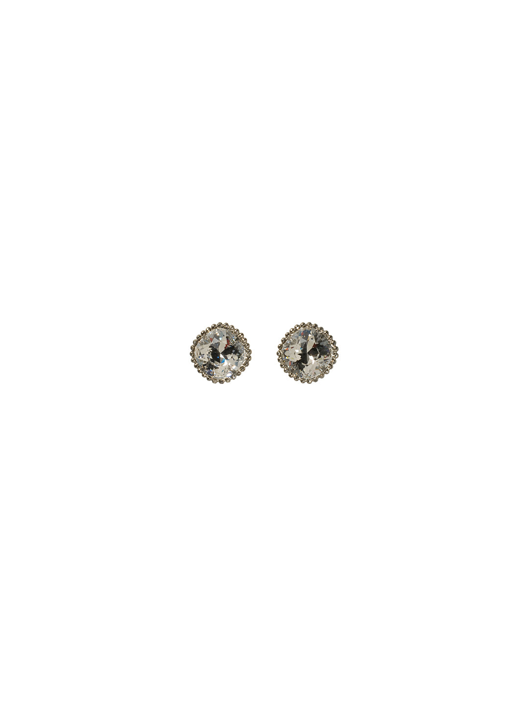 Cushion-Cut Solitaire Stud Earrings - EBX10ASSNB - All around allure; the Cushion-Cut Solitaire Stud Earring features a rounded-edge, cushion cut stone that is encircled by a vintage inspired decorative, edged border. A post backing ensures comfortable, everyday wear. From Sorrelli's Snow Bunny collection in our Antique Silver-tone finish.