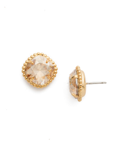 Cushion-Cut Solitaire Stud Earrings - EBX10BGDCH - <p>All around allure; the Cushion-Cut Solitaire Stud Earring features a rounded-edge, cushion cut stone that is encircled by a vintage inspired decorative, edged border. A post backing ensures comfortable, everyday wear. From Sorrelli's Dark Champagne collection in our Bright Gold-tone finish.</p>