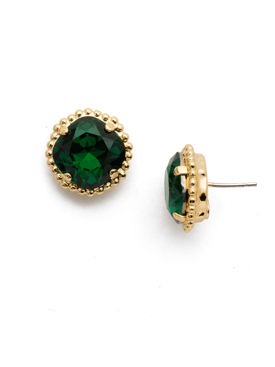 Cushion-Cut Solitaire Stud Earrings - EBX10BGEME - <p>All around allure; the Cushion-Cut Solitaire Stud Earring features a rounded-edge, cushion cut stone that is encircled by a vintage inspired decorative, edged border. A post backing ensures comfortable, everyday wear. From Sorrelli's Emerald collection in our Bright Gold-tone finish.</p>