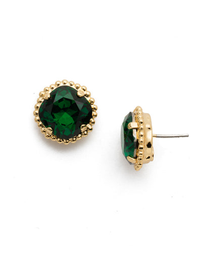 Cushion-Cut Solitaire Stud Earrings - EBX10BGEME - <p>All around allure; the Cushion-Cut Solitaire Stud Earring features a rounded-edge, cushion cut stone that is encircled by a vintage inspired decorative, edged border. A post backing ensures comfortable, everyday wear. From Sorrelli's Emerald collection in our Bright Gold-tone finish.</p>