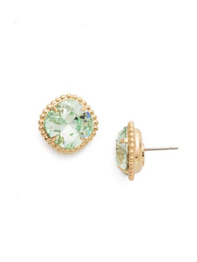Cushion-Cut Solitaire Stud Earrings - EBX10BGMIN - All around allure; the Cushion-Cut Solitaire Stud Earring features a rounded-edge, cushion cut stone that is encircled by a vintage inspired decorative, edged border. A post backing ensures comfortable, everyday wear. From Sorrelli's Mint collection in our Bright Gold-tone finish.