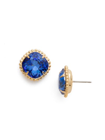 Cushion-Cut Solitaire Stud Earrings - EBX10BGSAP - <p>All around allure; the Cushion-Cut Solitaire Stud Earring features a rounded-edge, cushion cut stone that is encircled by a vintage inspired decorative, edged border. A post backing ensures comfortable, everyday wear. From Sorrelli's Sapphire collection in our Bright Gold-tone finish.</p>