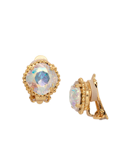 Cushion Cut Solitaire Clip On Earring - EBX10CBGCAB - <p>All around allure. These earrings feature a rounded-edge, cushion cut stone that is encircled by a vintage inspired decorative edged border. Post backing ensures accessible, everyday wear. From Sorrelli's Crystal Aurora Borealis collection in our Bright Gold-tone finish.</p>