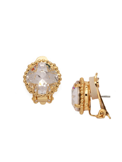 Cushion Cut Solitaire Clip On Earring - EBX10CBGCRY - <p>All around allure. These earrings feature a rounded-edge, cushion cut stone that is encircled by a vintage inspired decorative edged border. Post backing ensures accessible, everyday wear. From Sorrelli's Crystal collection in our Bright Gold-tone finish.</p>