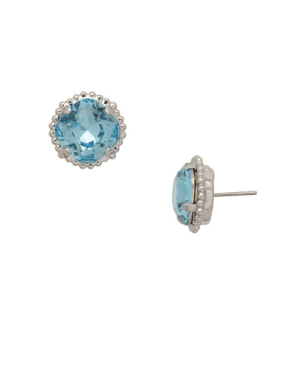 Cushion-Cut Solitaire Stud Earrings - EBX10PDAQU - <p>All around allure; the Cushion-Cut Solitaire Stud Earring features a rounded-edge, cushion cut stone that is encircled by a vintage inspired decorative, edged border. A post backing ensures comfortable, everyday wear. From Sorrelli's Aquamarine collection in our Palladium finish.</p>