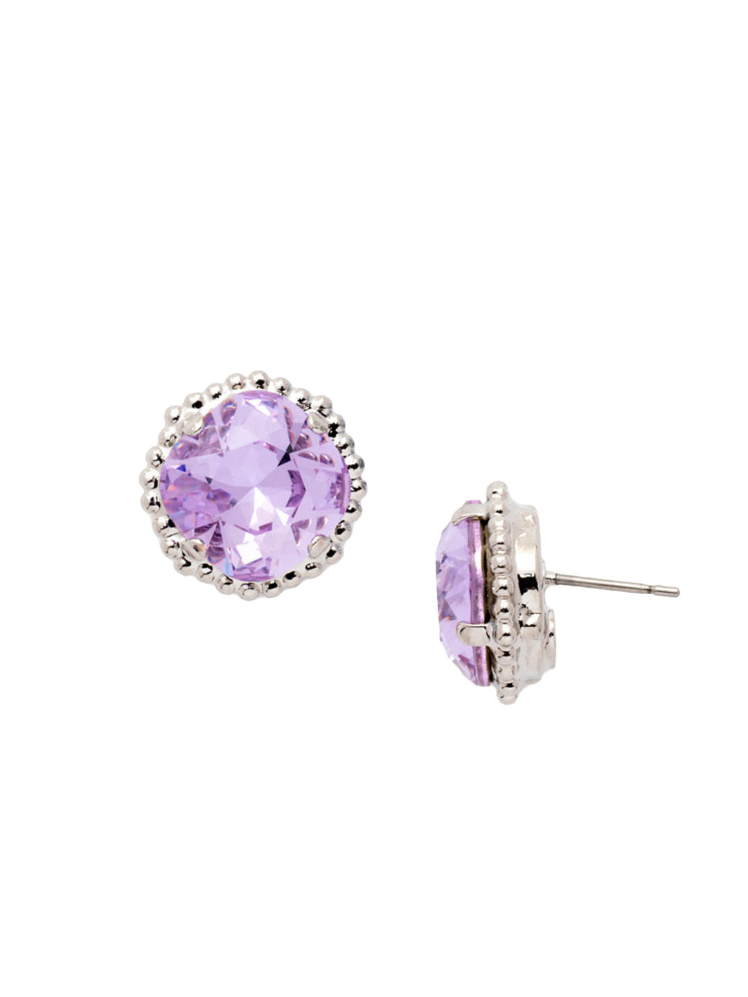Cushion-Cut Solitaire Stud Earrings - EBX10PDVI - <p>All around allure; the Cushion-Cut Solitaire Stud Earring features a rounded-edge, cushion cut stone that is encircled by a vintage inspired decorative, edged border. A post backing ensures comfortable, everyday wear. From Sorrelli's Violet collection in our Palladium finish.</p>