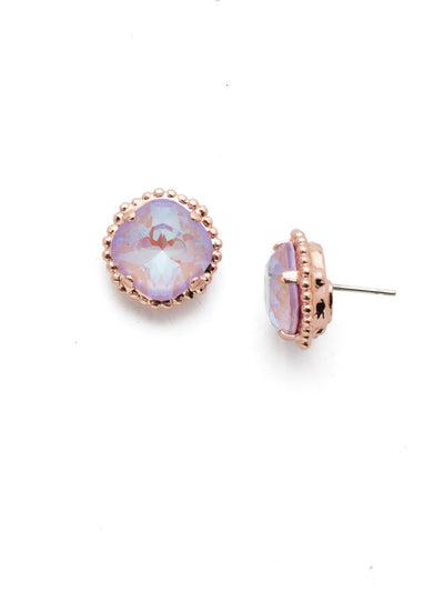 Cushion-Cut Solitaire Stud Earrings - EBX10RGLVP - <p>All around allure; the Cushion-Cut Solitaire Stud Earring features a rounded-edge, cushion cut stone that is encircled by a vintage inspired decorative, edged border. A post backing ensures comfortable, everyday wear. From Sorrelli's Lavender Peach collection in our Rose Gold-tone finish.</p>