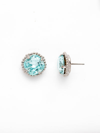 Cushion-Cut Solitaire Stud Earrings - EBX10RHAQU - <p>All around allure; the Cushion-Cut Solitaire Stud Earring features a rounded-edge, cushion cut stone that is encircled by a vintage inspired decorative, edged border. A post backing ensures comfortable, everyday wear. From Sorrelli's Aquamarine collection in our Palladium Silver-tone finish.</p>