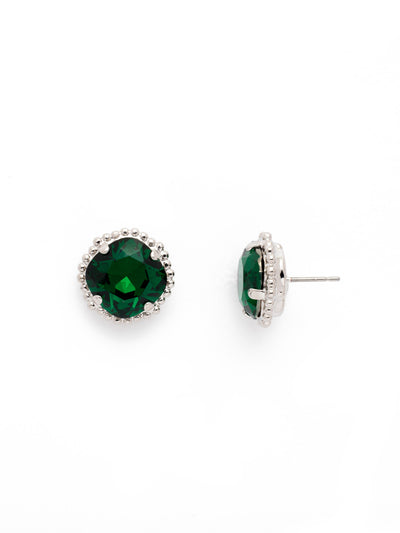Cushion-Cut Solitaire Stud Earrings - EBX10RHEME - All around allure; the Cushion-Cut Solitaire Stud Earring features a rounded-edge, cushion cut stone that is encircled by a vintage inspired decorative, edged border. A post backing ensures comfortable, everyday wear. From Sorrelli's Emerald collection in our Palladium Silver-tone finish.