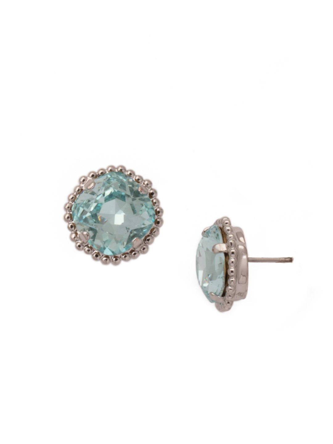 Cushion-Cut Solitaire Stud Earrings - EBX10RHLAQ - <p>All around allure; the Cushion-Cut Solitaire Stud Earring features a rounded-edge, cushion cut stone that is encircled by a vintage inspired decorative, edged border. A post backing ensures comfortable, everyday wear. From Sorrelli's Light Aqua collection in our Palladium Silver-tone finish.</p>