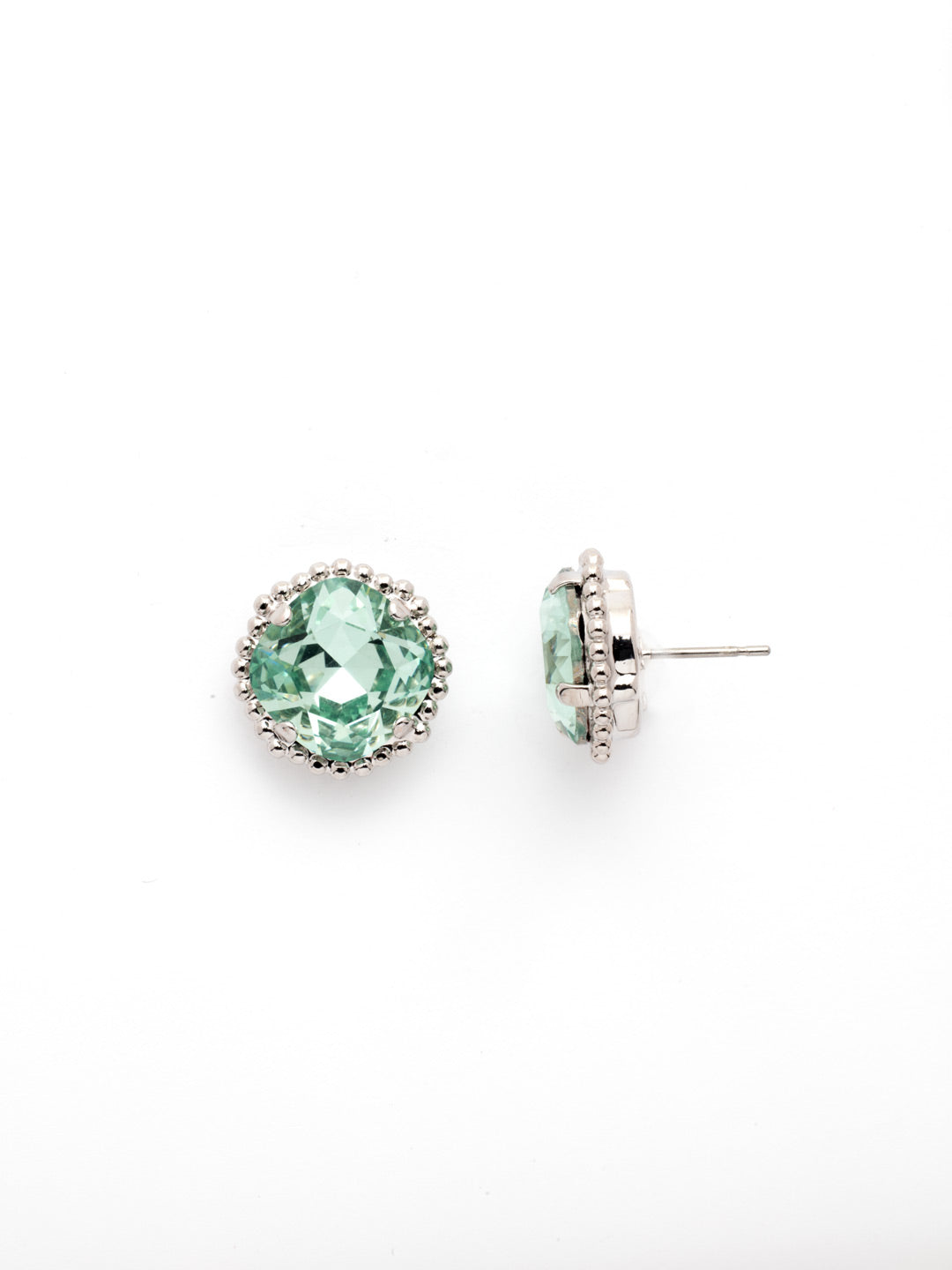 Cushion-Cut Solitaire Stud Earrings - EBX10RHMIN - All around allure; the Cushion-Cut Solitaire Stud Earring features a rounded-edge, cushion cut stone that is encircled by a vintage inspired decorative, edged border. A post backing ensures comfortable, everyday wear. From Sorrelli's Mint collection in our Palladium Silver-tone finish.