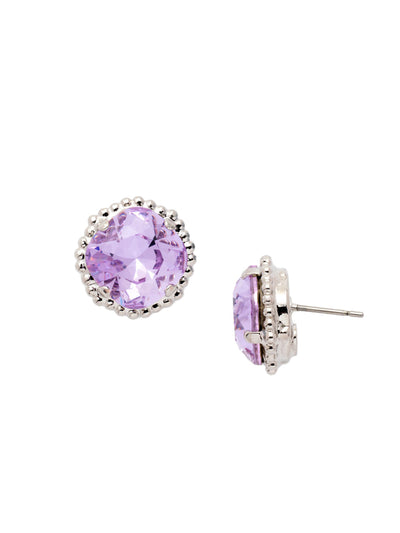 Cushion-Cut Solitaire Stud Earrings - EBX10RHVI - <p>All around allure; the Cushion-Cut Solitaire Stud Earring features a rounded-edge, cushion cut stone that is encircled by a vintage inspired decorative, edged border. A post backing ensures comfortable, everyday wear. From Sorrelli's Violet collection in our Palladium Silver-tone finish.</p>