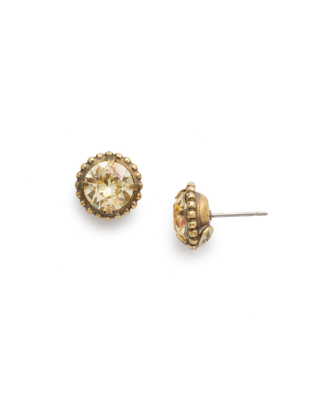 Simplicity Stud Earrings - EBY38AGCCH - <p>A timeless classic, the Simplicity Stud Earrings feature round cut crystals in a variety of colors; accented with a halo of metal beaded detail. Need help picking a stud? <a href="https://www.sorrelli.com/blogs/sisterhood/round-stud-earrings-101-a-rundown-of-sizes-styles-and-sparkle">Check out our size guide!</a> From Sorrelli's Crystal Champagne collection in our Antique Gold-tone finish.</p>