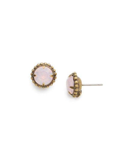 Simplicity Stud Earrings - EBY38AGROW - <p>A timeless classic, the Simplicity Stud Earrings feature round cut crystals in a variety of colors; accented with a halo of metal beaded detail. Need help picking a stud? <a href="https://www.sorrelli.com/blogs/sisterhood/round-stud-earrings-101-a-rundown-of-sizes-styles-and-sparkle">Check out our size guide!</a> From Sorrelli's Rose Water collection in our Antique Gold-tone finish.</p>