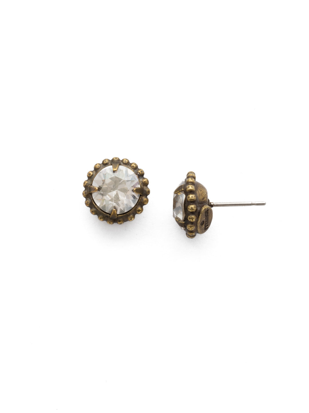 Simplicity Stud Earrings - EBY38AGSSH - <p>A timeless classic, the Simplicity Stud Earrings feature round cut crystals in a variety of colors; accented with a halo of metal beaded detail. Need help picking a stud? <a href="https://www.sorrelli.com/blogs/sisterhood/round-stud-earrings-101-a-rundown-of-sizes-styles-and-sparkle">Check out our size guide!</a> From Sorrelli's Silver Shade collection in our Antique Gold-tone finish.</p>