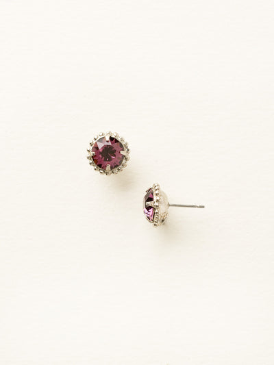 Simplicity Stud Earrings - EBY38ASAM - <p>A timeless classic, the Simplicity Stud Earrings feature round cut crystals in a variety of colors; accented with a halo of metal beaded detail. Need help picking a stud? <a href="https://www.sorrelli.com/blogs/sisterhood/round-stud-earrings-101-a-rundown-of-sizes-styles-and-sparkle">Check out our size guide!</a> From Sorrelli's Amethyst collection in our Antique Silver-tone finish.</p>