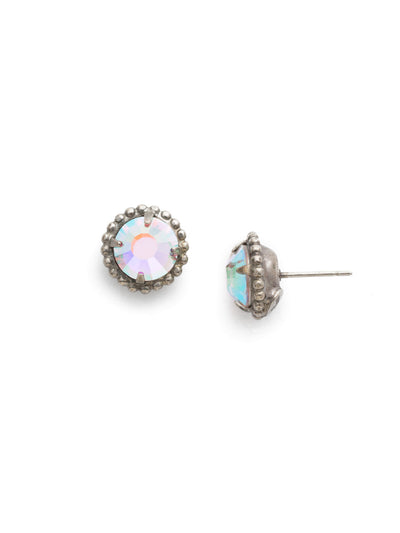 Simplicity Stud Earrings - EBY38ASCAB - <p>A timeless classic, the Simplicity Stud Earrings feature round cut crystals in a variety of colors; accented with a halo of metal beaded detail. Need help picking a stud? <a href="https://www.sorrelli.com/blogs/sisterhood/round-stud-earrings-101-a-rundown-of-sizes-styles-and-sparkle">Check out our size guide!</a> From Sorrelli's Crystal Aurora Borealis collection in our Antique Silver-tone finish.</p>