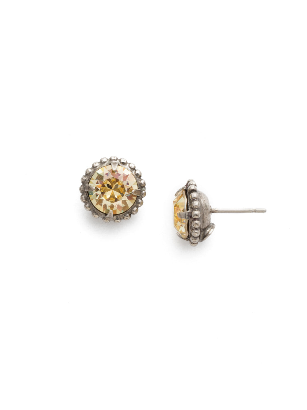 Simplicity Stud Earrings - EBY38ASCCH - <p>A timeless classic, the Simplicity Stud Earrings feature round cut crystals in a variety of colors; accented with a halo of metal beaded detail. Need help picking a stud? <a href="https://www.sorrelli.com/blogs/sisterhood/round-stud-earrings-101-a-rundown-of-sizes-styles-and-sparkle">Check out our size guide!</a> From Sorrelli's Crystal Champagne collection in our Antique Silver-tone finish.</p>