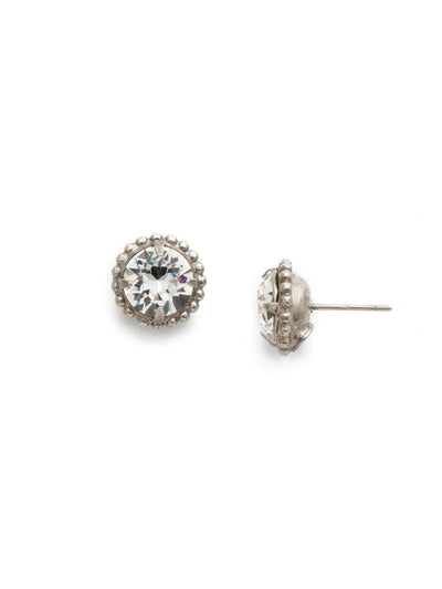 Simplicity Stud Earrings - EBY38ASCRY - <p>A timeless classic, the Simplicity Stud Earrings feature round cut crystals in a variety of colors; accented with a halo of metal beaded detail. Need help picking a stud? <a href="https://www.sorrelli.com/blogs/sisterhood/round-stud-earrings-101-a-rundown-of-sizes-styles-and-sparkle">Check out our size guide!</a> From Sorrelli's Crystal collection in our Antique Silver-tone finish.</p>