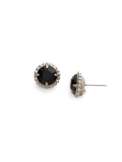 Simplicity Stud Earrings - EBY38ASJET - <p>A timeless classic, the Simplicity Stud Earrings feature round cut crystals in a variety of colors; accented with a halo of metal beaded detail. Need help picking a stud? <a href="https://www.sorrelli.com/blogs/sisterhood/round-stud-earrings-101-a-rundown-of-sizes-styles-and-sparkle">Check out our size guide!</a> From Sorrelli's Jet collection in our Antique Silver-tone finish.</p>
